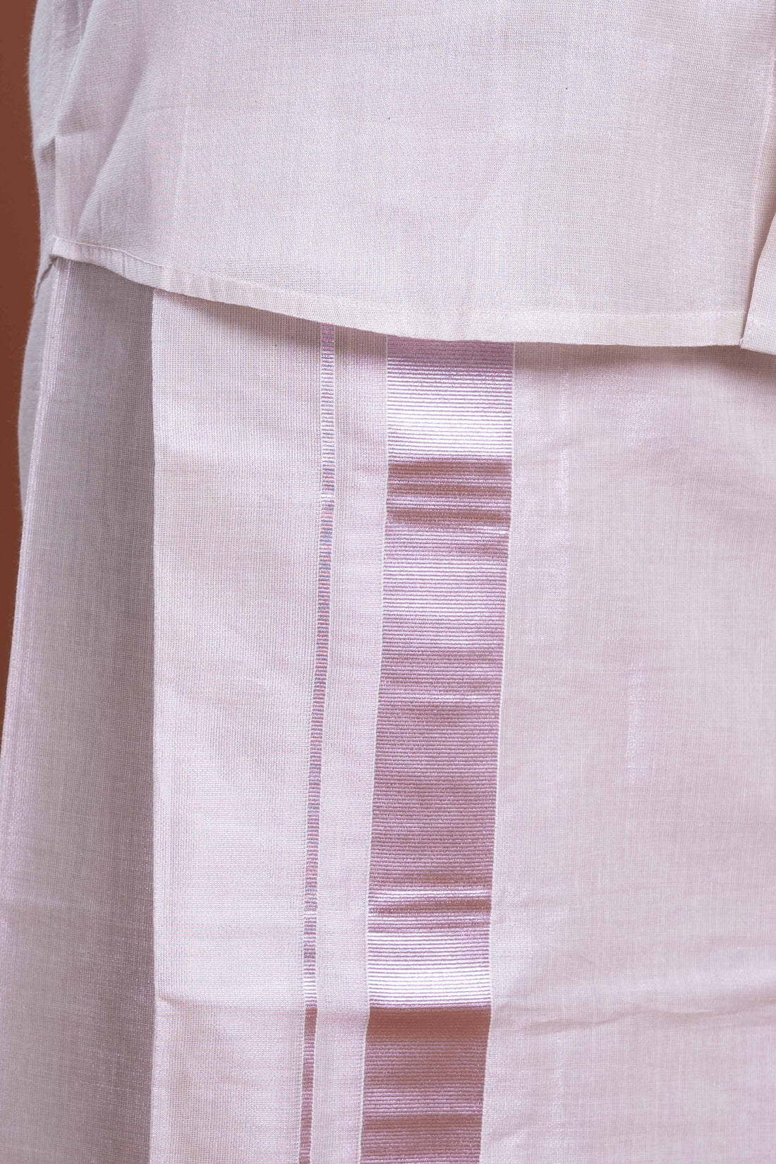 Elegant Men's Ethnic Full Sleeve Shirt & Dhoti Set with Traditional Border - Rose Gold