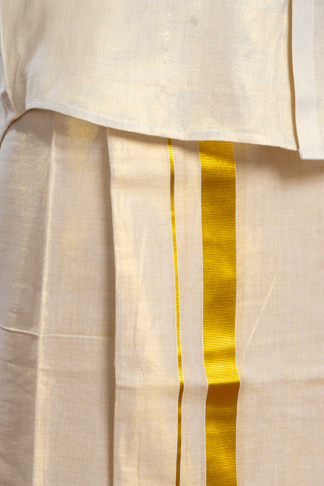 Elegant Men's Ethnic Full Sleeve Shirt & Dhoti Set with Traditional Border - Gold