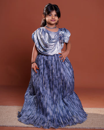 Girls Elegant Embellished Fit & Flare Frock - Blue