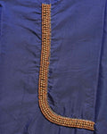 Elegant Hand-Embroidered Blouse Material with Aari Work - Blue