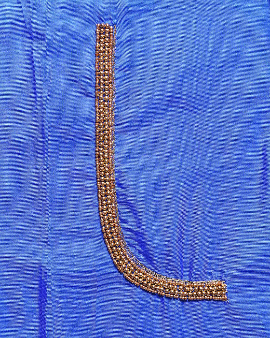 Traditional Hand-Embroidered Blouse Material with Aari Work - Royal Blue