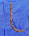 Traditional Hand-Embroidered Blouse Material with Aari Work - Royal Blue