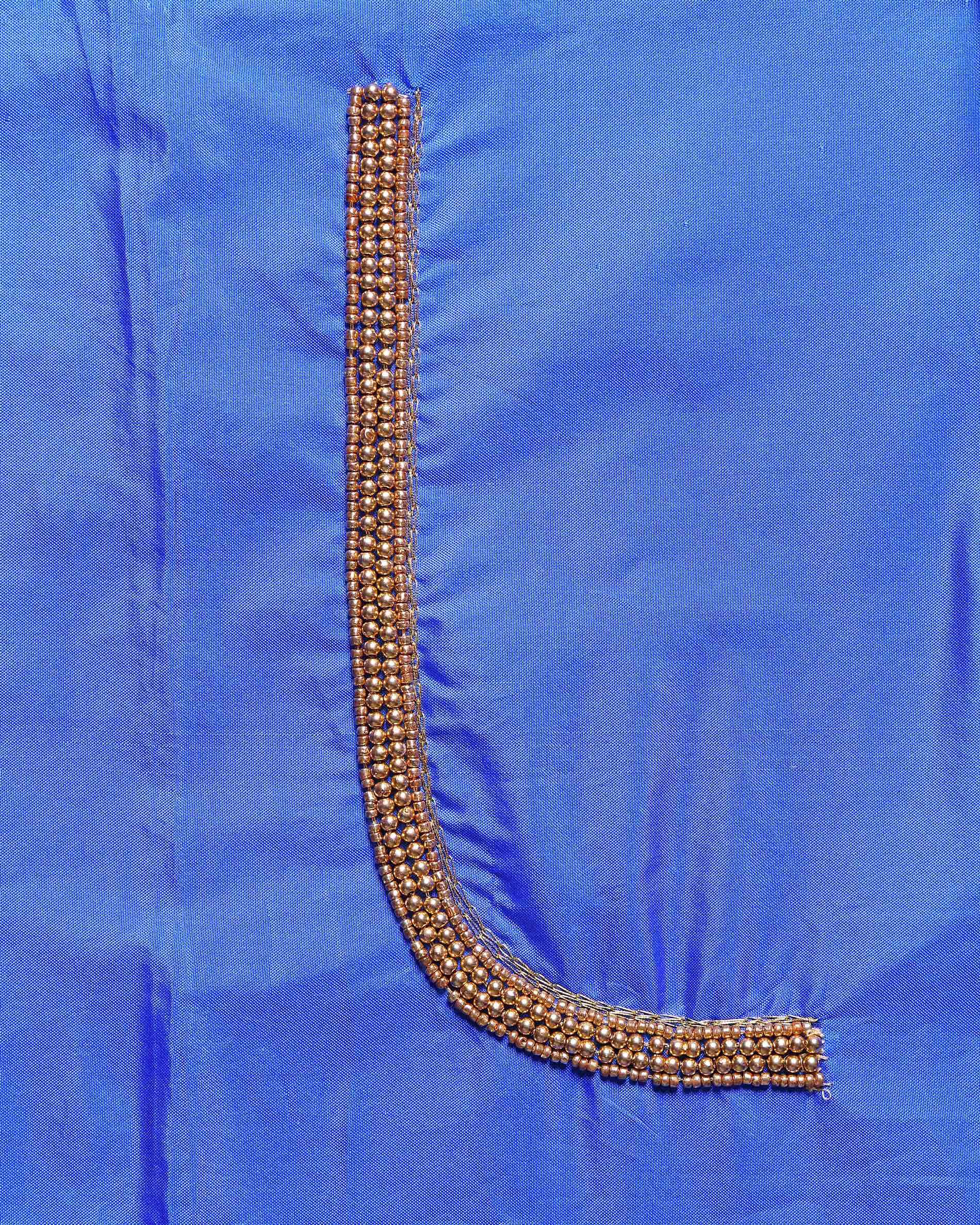 Traditional Hand-Embroidered Blouse Material with Aari Work - Royal Blue