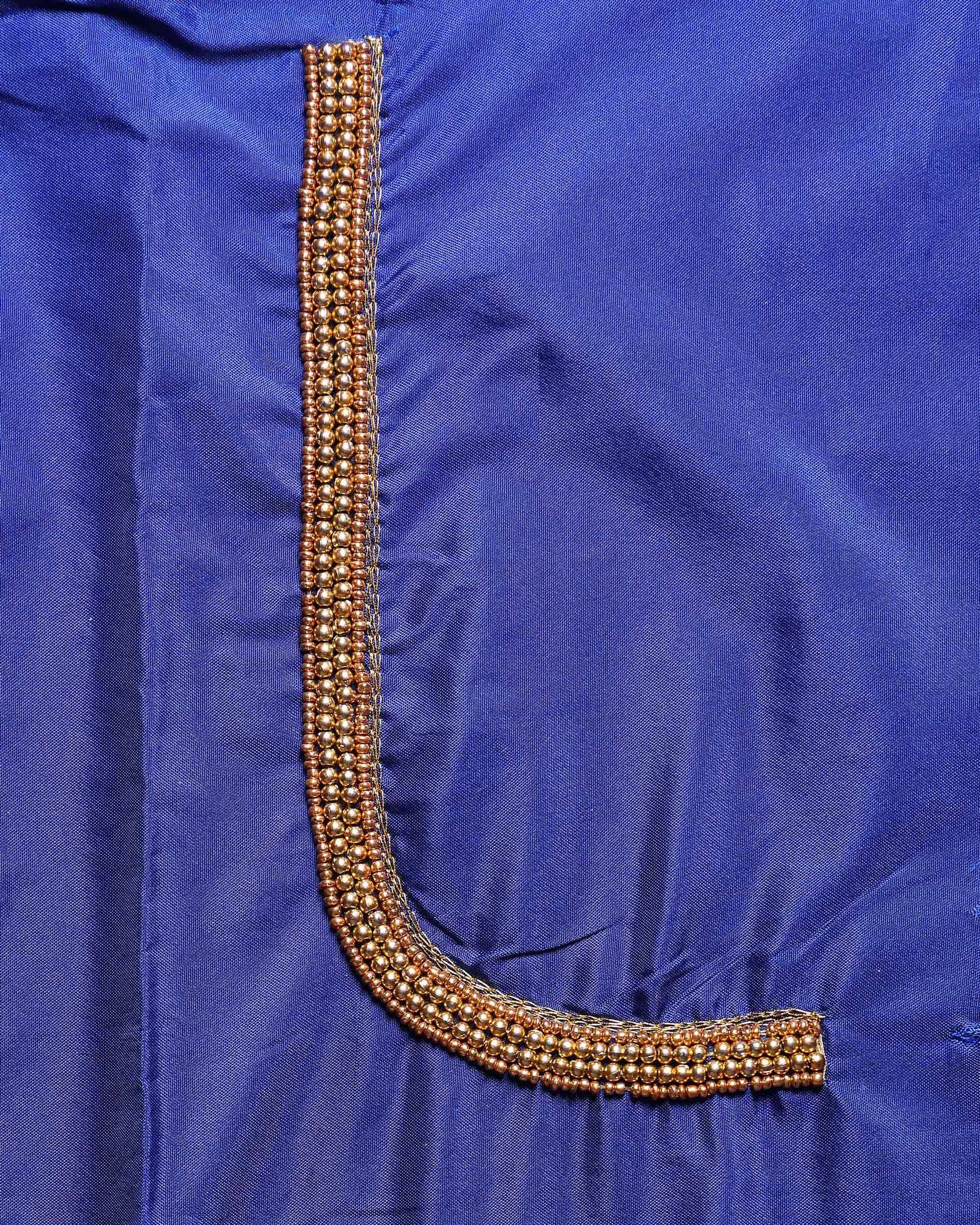  Blouse Material with Aari Work - Blue-Close