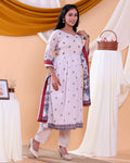 Stylish Women's Geometric Printed Anarkali Kurta Set with Dupatta - Sandal