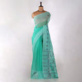 Aqua Blue Bengal Cotton Saree For Women | Daily Office Wear Summer Collection | Jeyachandran - Full View
