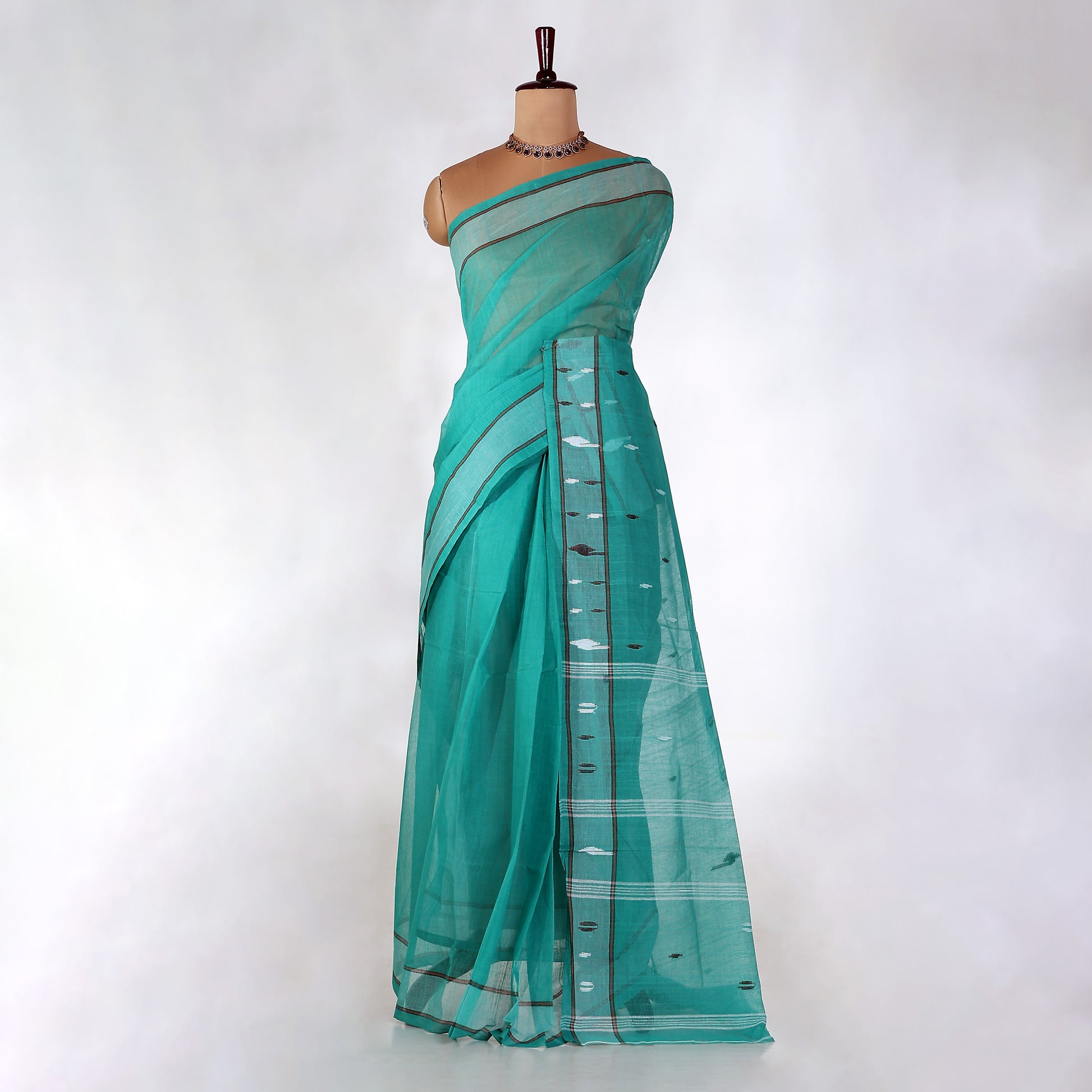 Aqua Green Bengal Cotton Saree For Women | Daily Office Wear Summer Collection | Jeyachandran - Full View