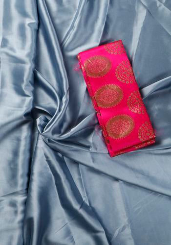 Ash Colour Satin Saree With Printed Blouse Piece