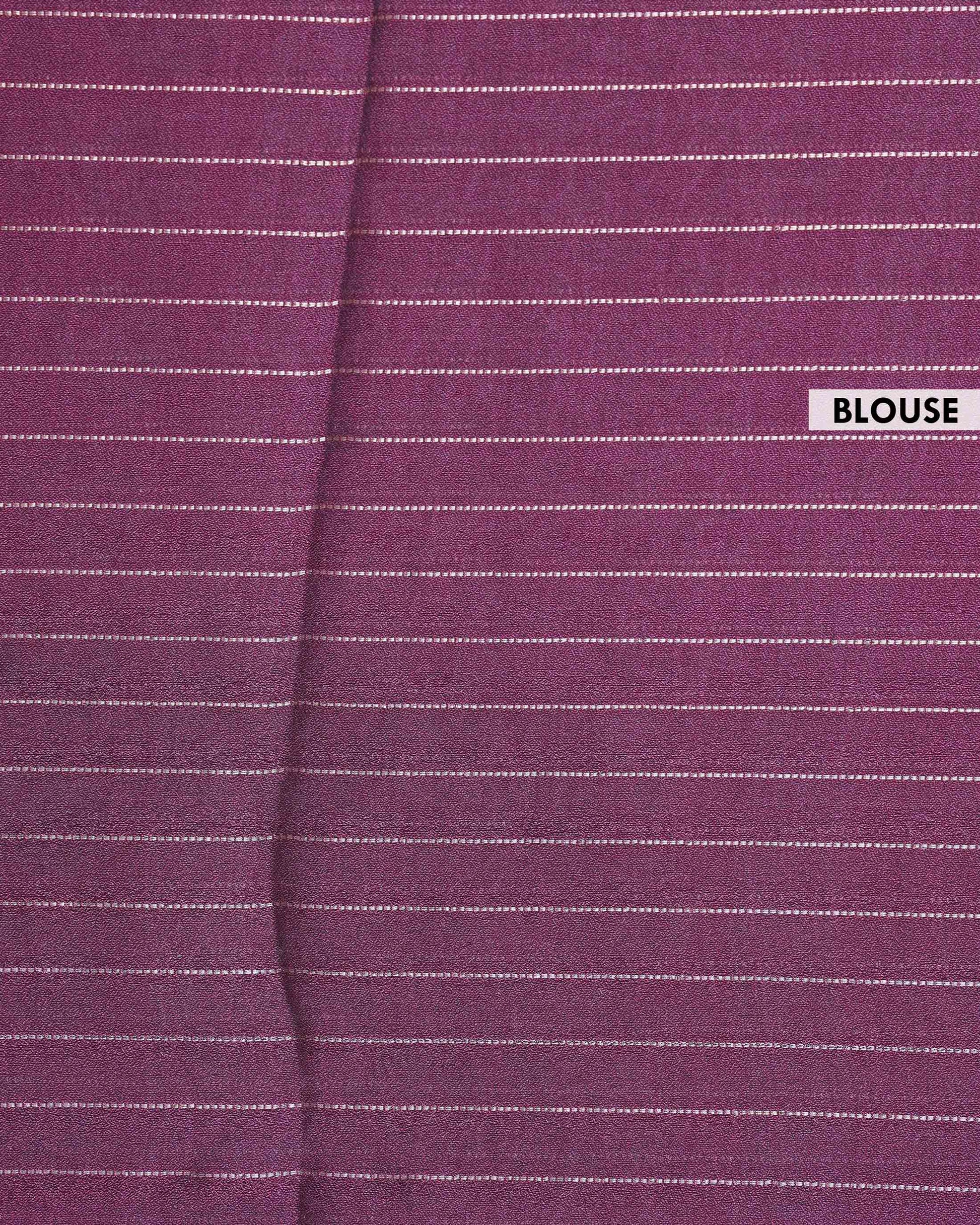 Authentic Dola Silk Saree with Floral Butta Motifs and Classic Stripe Design - Purple-Blouse