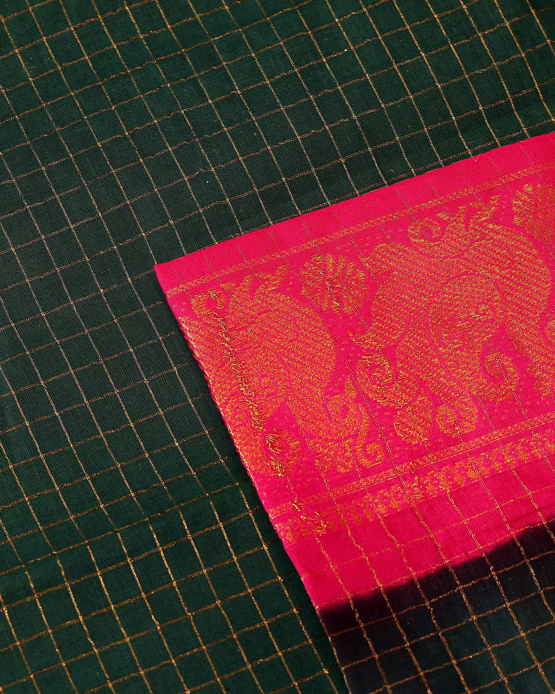 Authentic Handcrafted Sungudi Cotton Saree with Ornate Zari Work and Classic Check Weave - Green