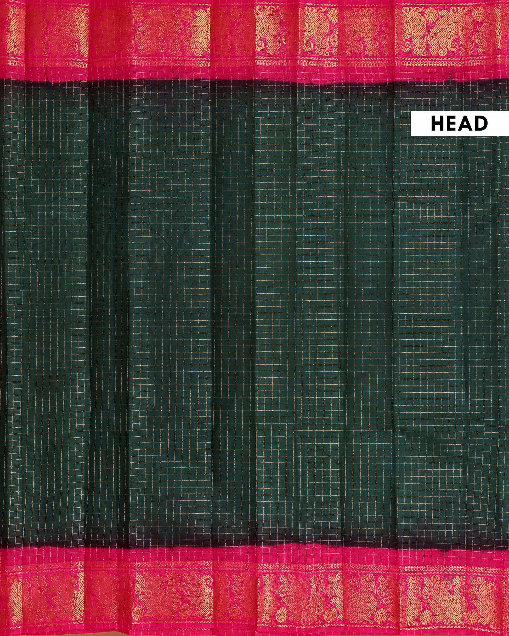 Authentic Handcrafted Sungudi Cotton Saree with Ornate Zari Work and Classic Check Weave - Green