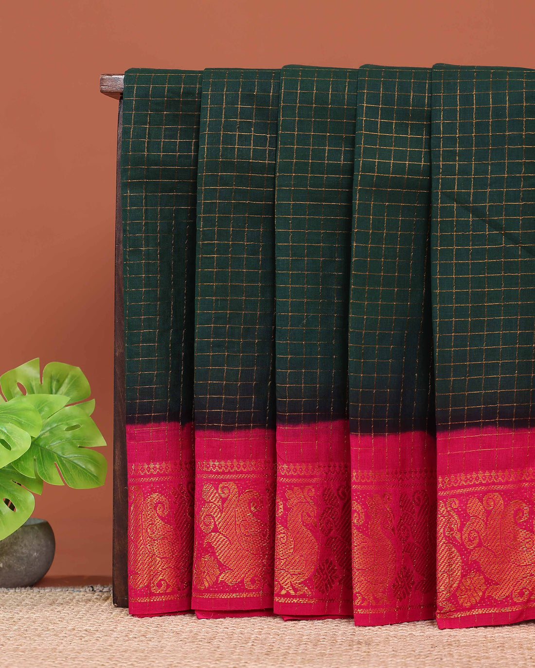Authentic Handcrafted Sungudi Cotton Saree with Ornate Zari Work and Classic Check Weave - Green
