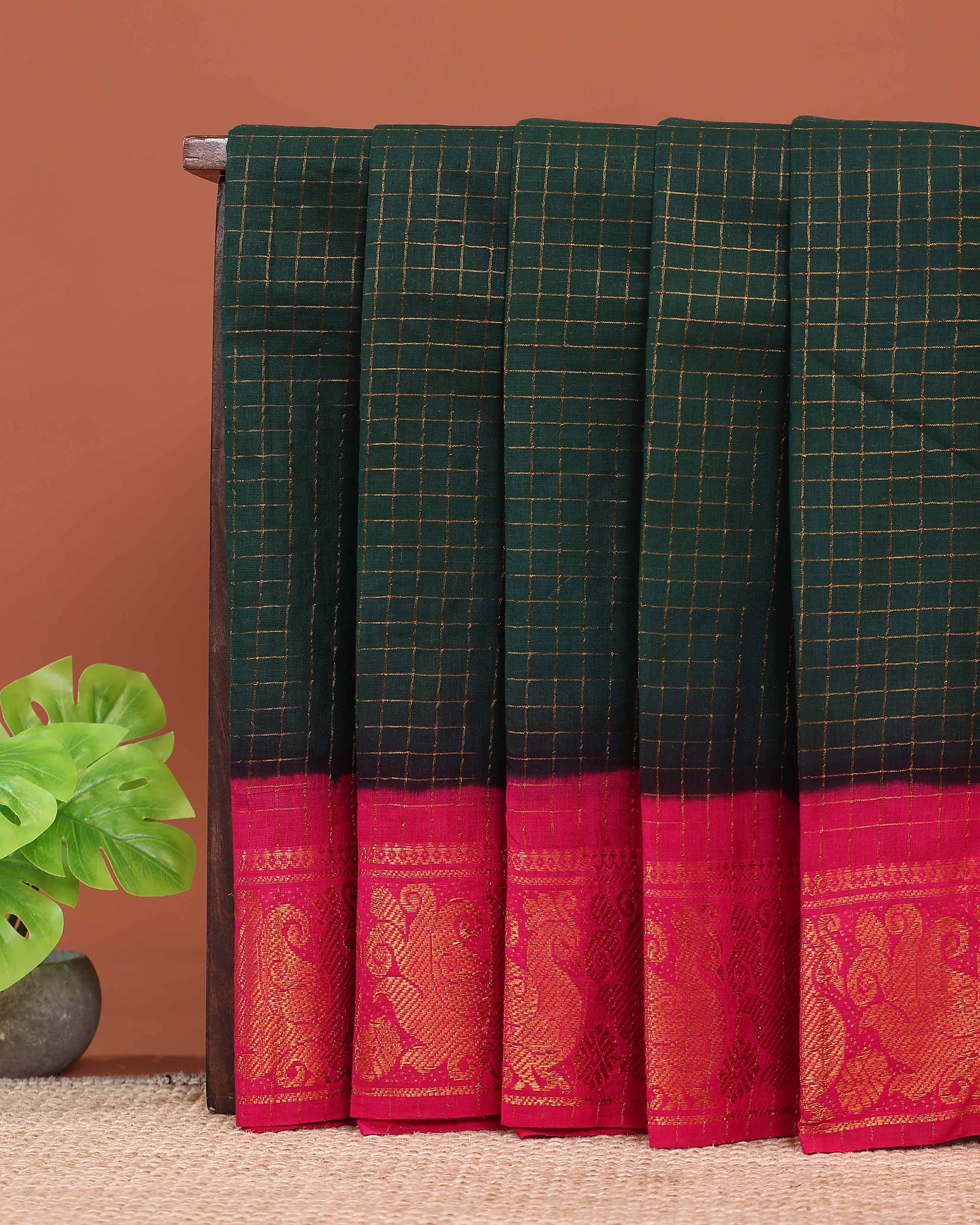 Authentic Handcrafted Sungudi Cotton Saree with Ornate Zari Work and Classic Check Weave - Green
