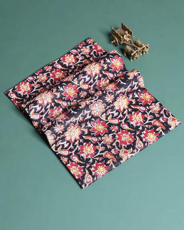 Women’s 1 Meter Blouse Material with Traditional Floral Printed Pattern - Black