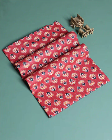 Women’s 1 Meter Blouse Material with All-Over Traditional Floral Motif Print - Red