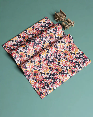 Women’s 1 Meter Blouse Material with Traditional Paisley and Floral Printed Pattern - Black