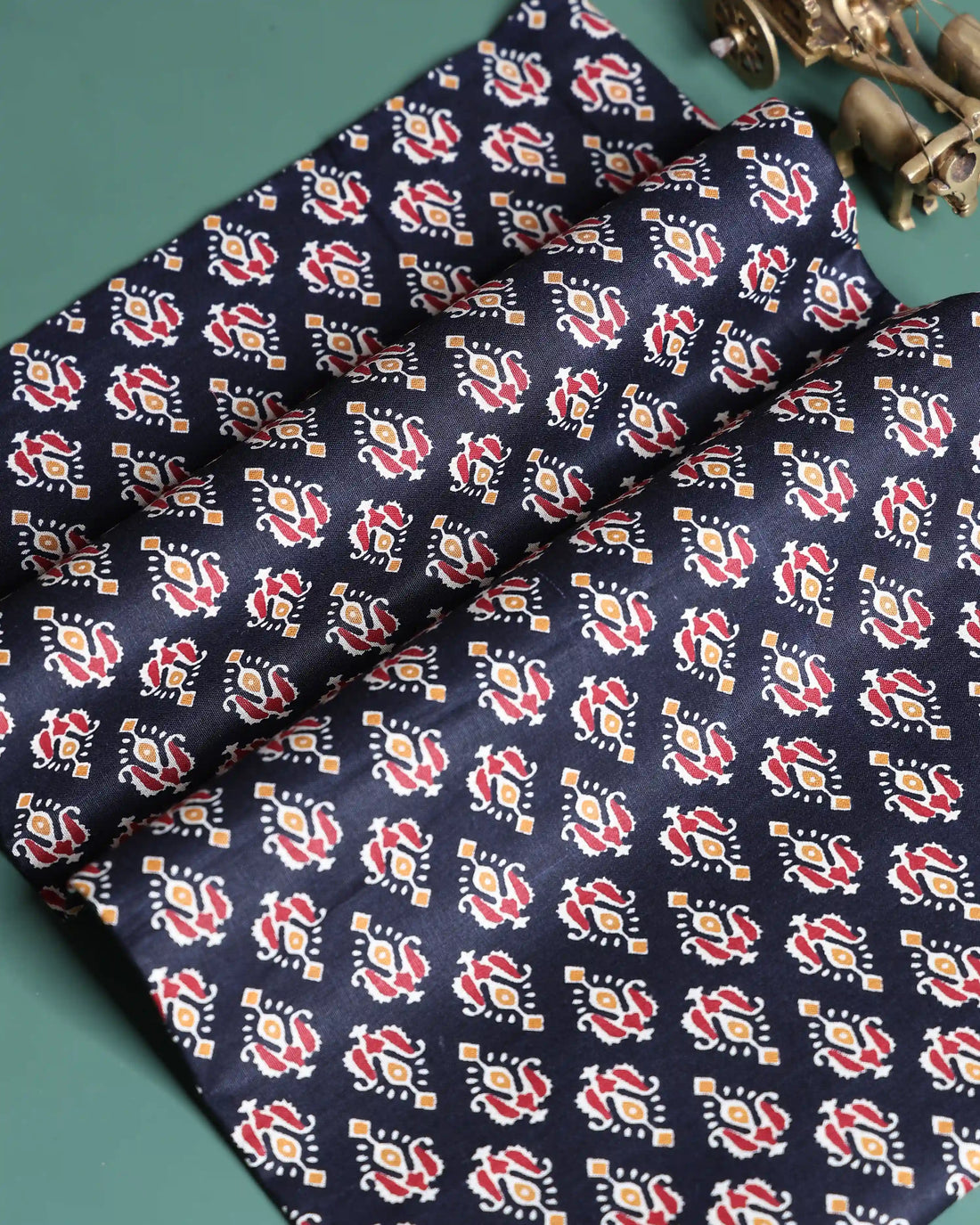Women’s 1 Meter Printed Blouse Material with Intricate Traditional Floral Motif Pattern - Black