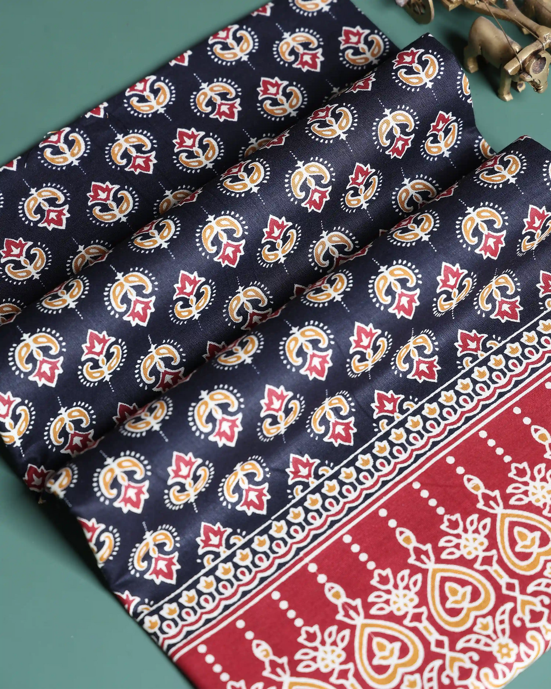 Women’s 1 Meter Blouse Material with All Over Floral Motif Print and Decorative Border Design - Black
