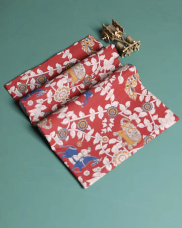 Women’s 1 Meter Cotton Blouse Material with Traditional Floral Motif Printed Design - Red