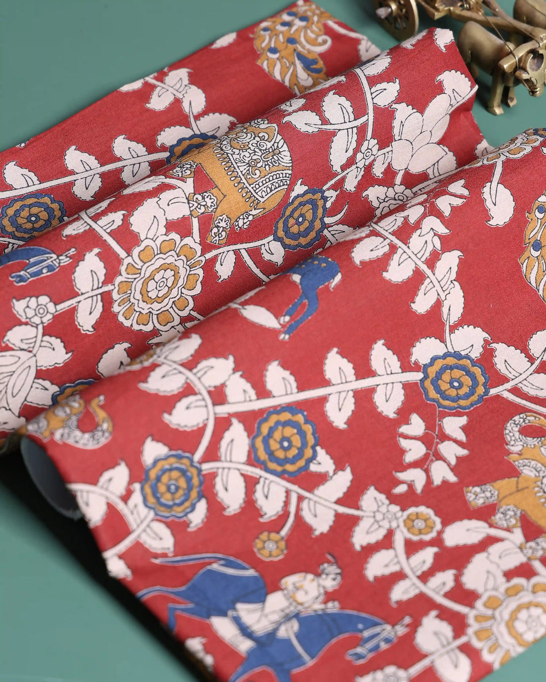 Women’s 1 Meter Cotton Blouse Material with Traditional Floral Motif Printed Design - Red