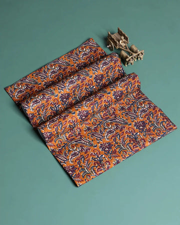 Women’s 1 Meter Cotton Blouse Material with Traditional Paisley and Floral Printed Design - Rust Orange