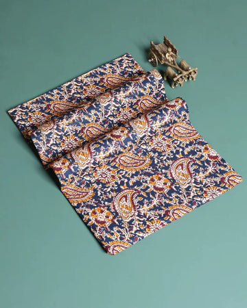 Women’s 1 Meter Cotton Blouse Material with Traditional Paisley and Floral Printed Design - Blue