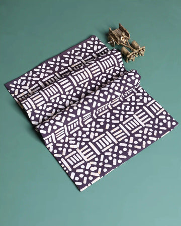 Women’s 1 Meter Blouse Material with Abstract Geometric Batik Inspired Printed Design - Deep Purple