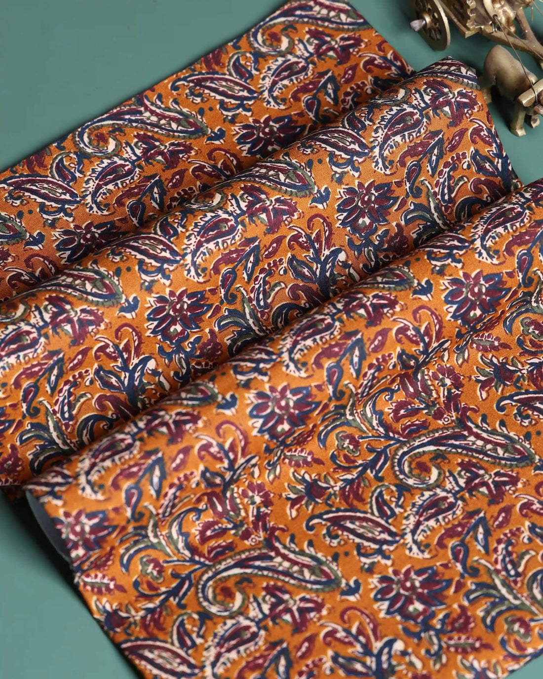 Women’s 1 Meter Cotton Blouse Material with Traditional Paisley and Floral Printed Design - Rust Orange