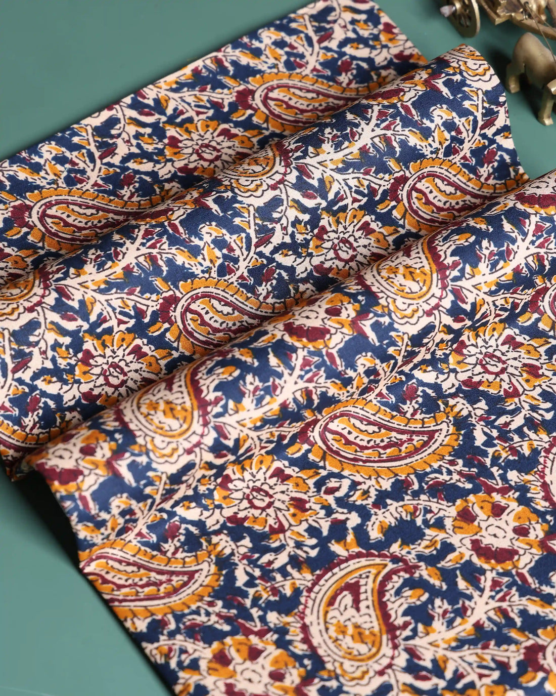 Women’s 1 Meter Cotton Blouse Material with Traditional Paisley and Floral Printed Design - Blue