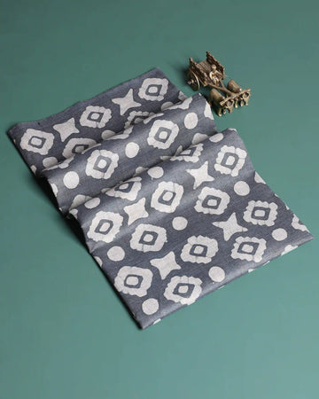 Abstract Printed 1 Meter Cotton Blouse Material with Geometric Floral Circular & Star Motifs - Grey