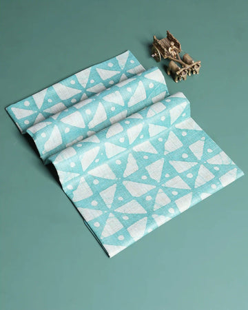 Women’s 1 Meter Cotton Blouse Material with Abstract Print Design - Aqua Blue
