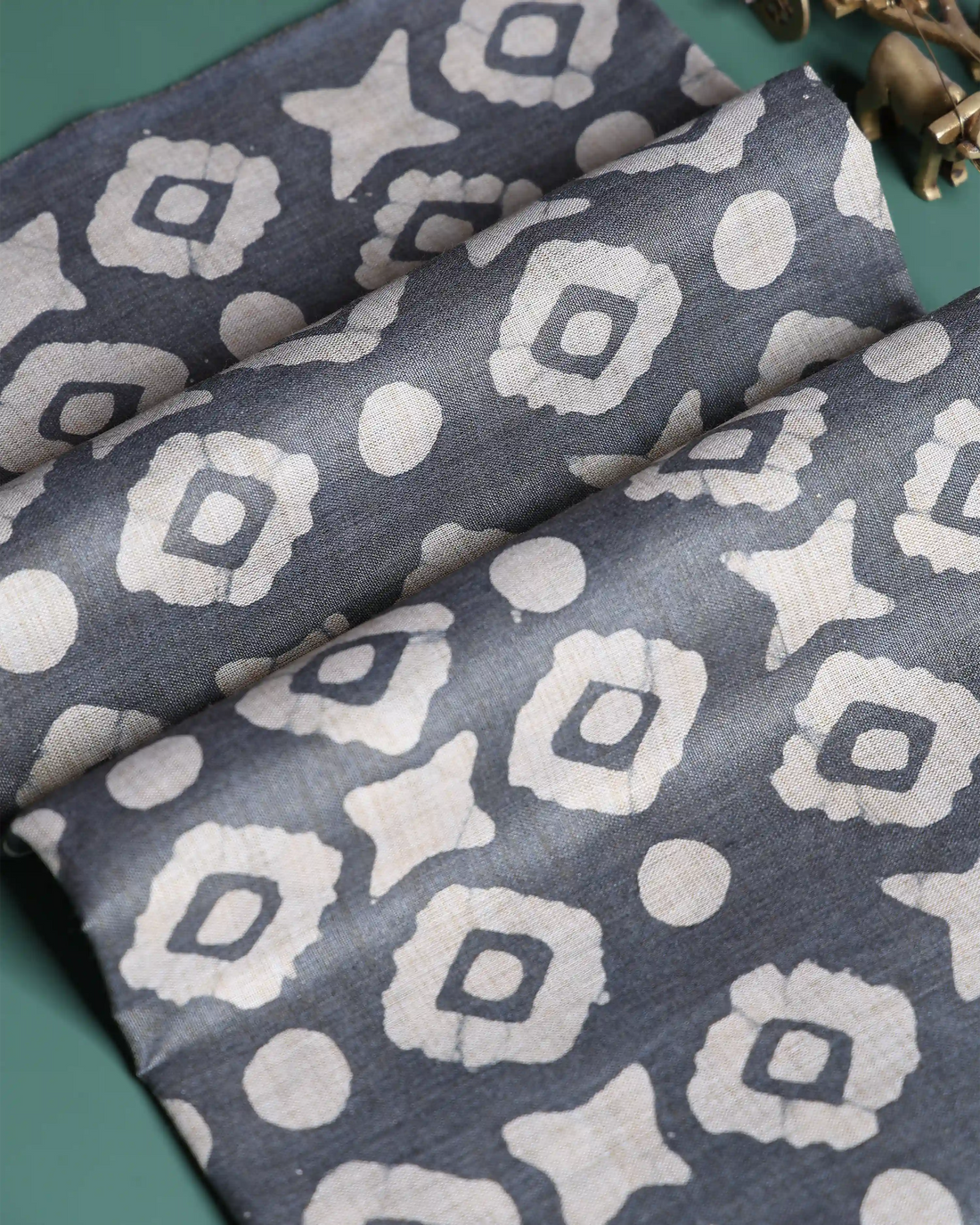 Women's Abstract Printed 1 Meter Cotton Blouse Material with Geometric Floral Circular & Star Motifs - Grey