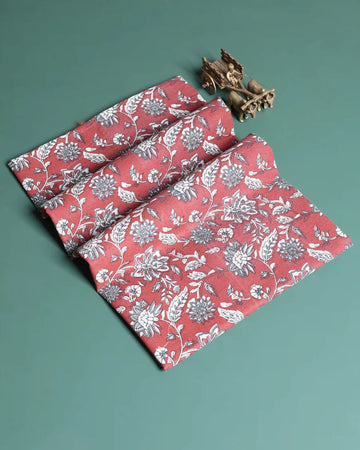 Women’s 1 Meter Floral Printed Blouse Material with Intricate Botanical Vine & Bloom Pattern - Light Red