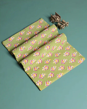 Women’s 1 Meter Floral Printed Blouse Material with Intricate Small Floral Motif Pattern - Green