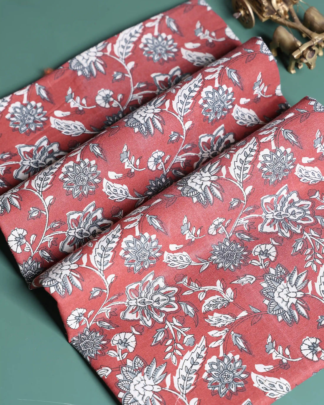 Women’s 1 Meter Floral Printed Blouse Material with Intricate Botanical Vine & Bloom Pattern - Light Red