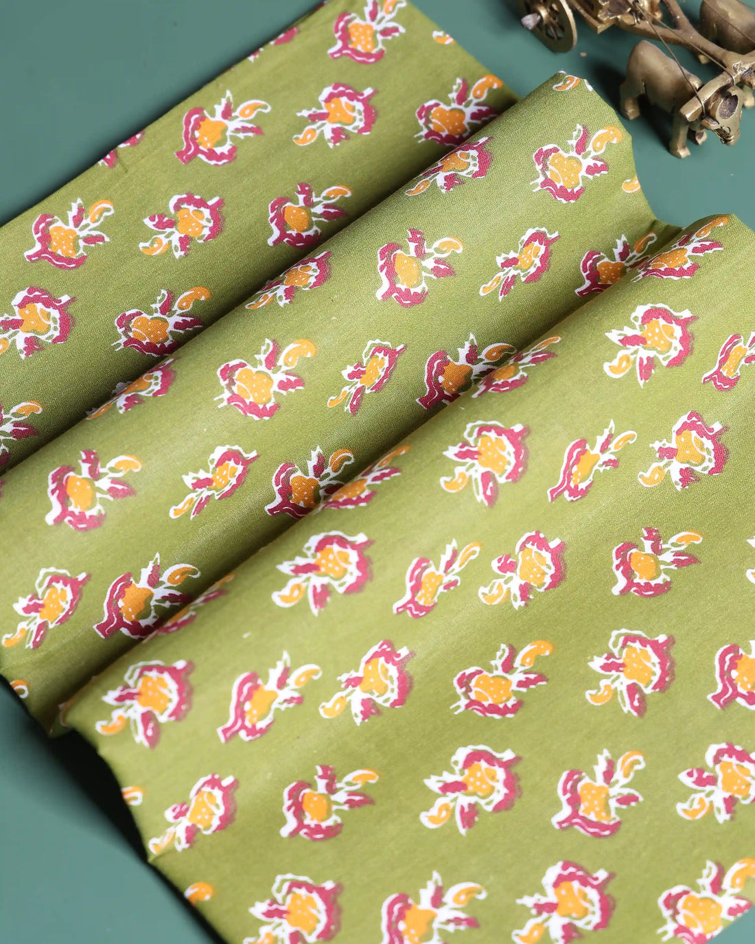 Women’s 1 Meter Floral Printed Blouse Material with Intricate Small Floral Motif Pattern - Green