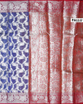 Elegant Banarasi Tissue Saree with Intricate Silver Zari Floral Jaal Weaving and Traditional Brocade Border - Red-Pallu