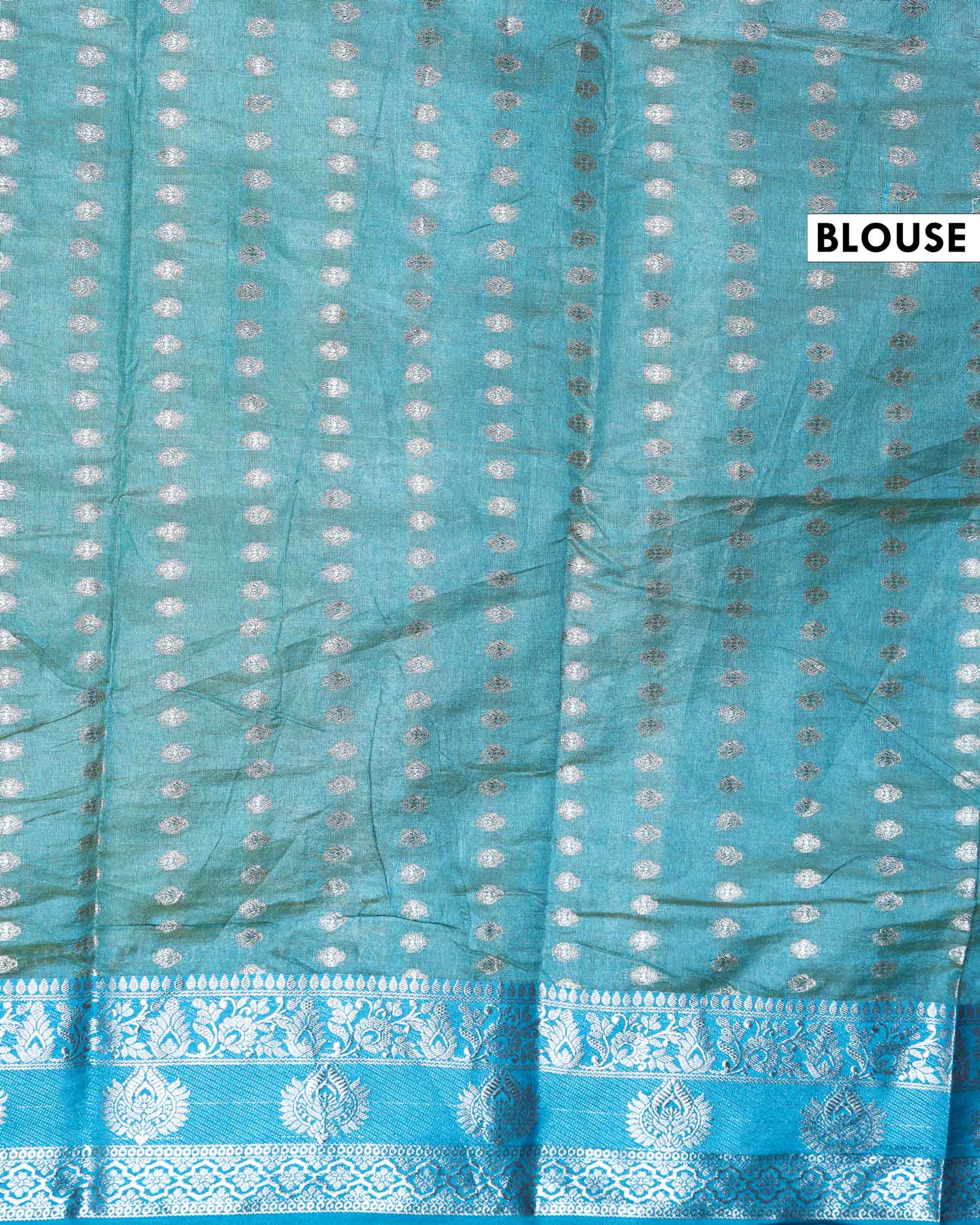 Elegant Banarasi Tissue Saree with Traditional Zari Motifs and Ornate Woven Border - Blue-Blouse