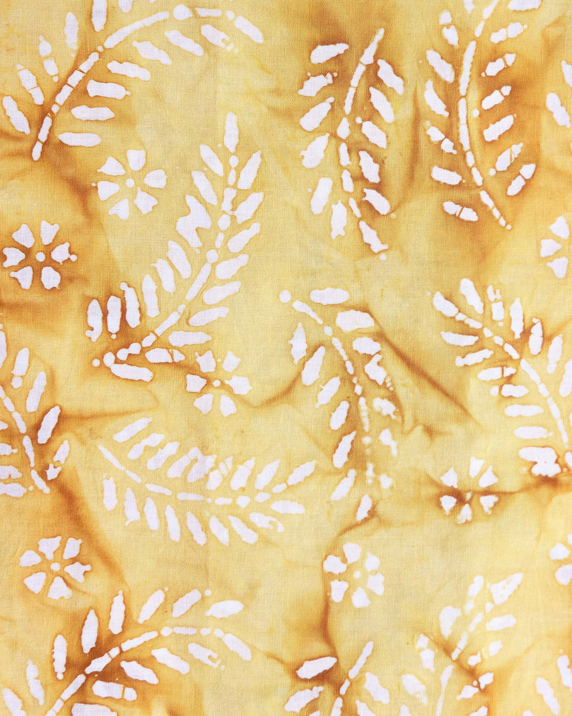 Traditional Batik Print Leaf Motif Women 1 Meter Unstitched Blouse Material - Yellow