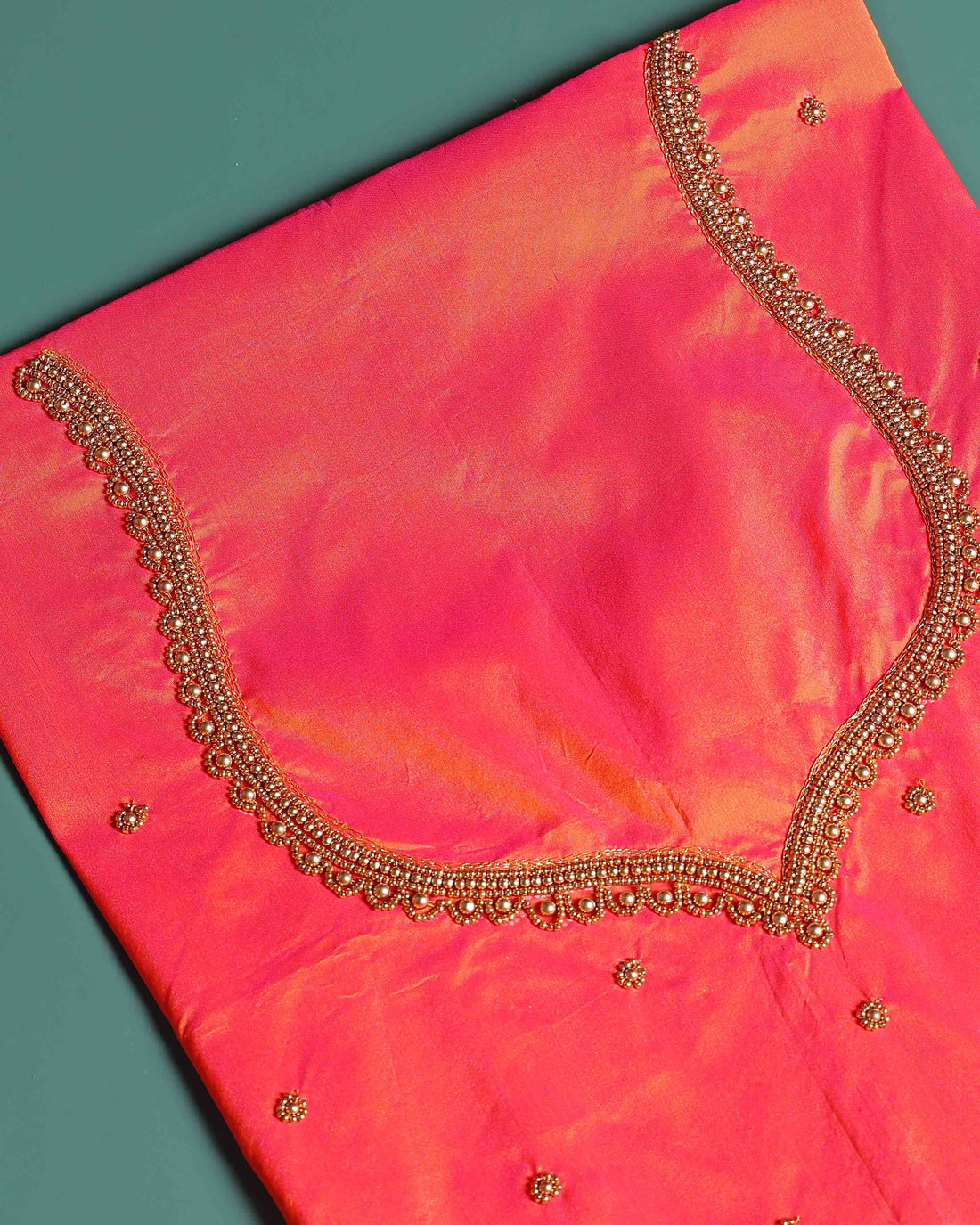 Elegant Embroidered Designer Blouse Material with Intricate Bead and Thread Work -Orange