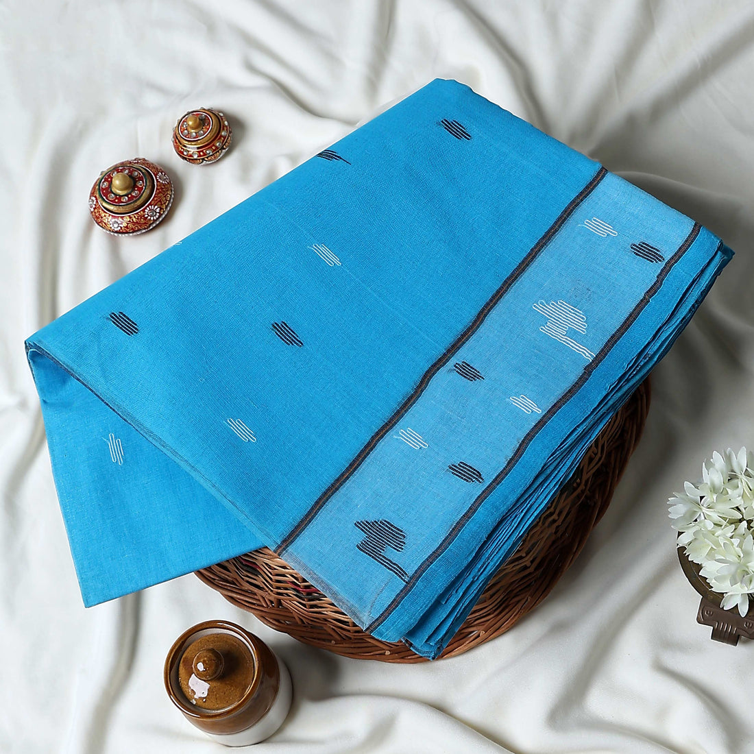 Blue Bengal Cotton Saree For Women | Daily Office Wear Summer Collection | Jeyachandran - Full View