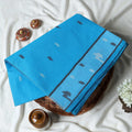 Bengal Cotton Saree With Subtle Woven Motifs And Decorative Border In  Blue Folded Display Close Up View