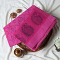 Bengal Cotton Saree With Traditional Woven Motifs And Contrast Border In  Pink Folded Front View