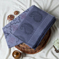 Bengal Cotton Saree With Traditional Woven Motifs And Contrast Border In  Grey Folded Front View