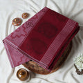 Bengal Cotton Saree With Traditional Woven Motifs And Contrast Border In  Maroon Folded Front View