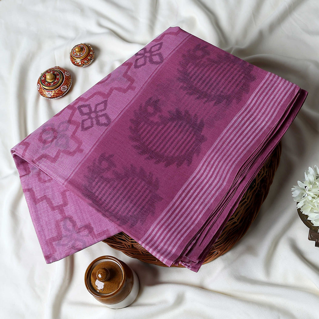 Onion Pink Bengal Cotton Saree For Women | Daily Office Wear Summer Collection | Jeyachandran - Full View