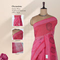 Bengal Cotton Saree With Woven Floral Motifs And Striped Border In Red  Front Draped Mannequin View