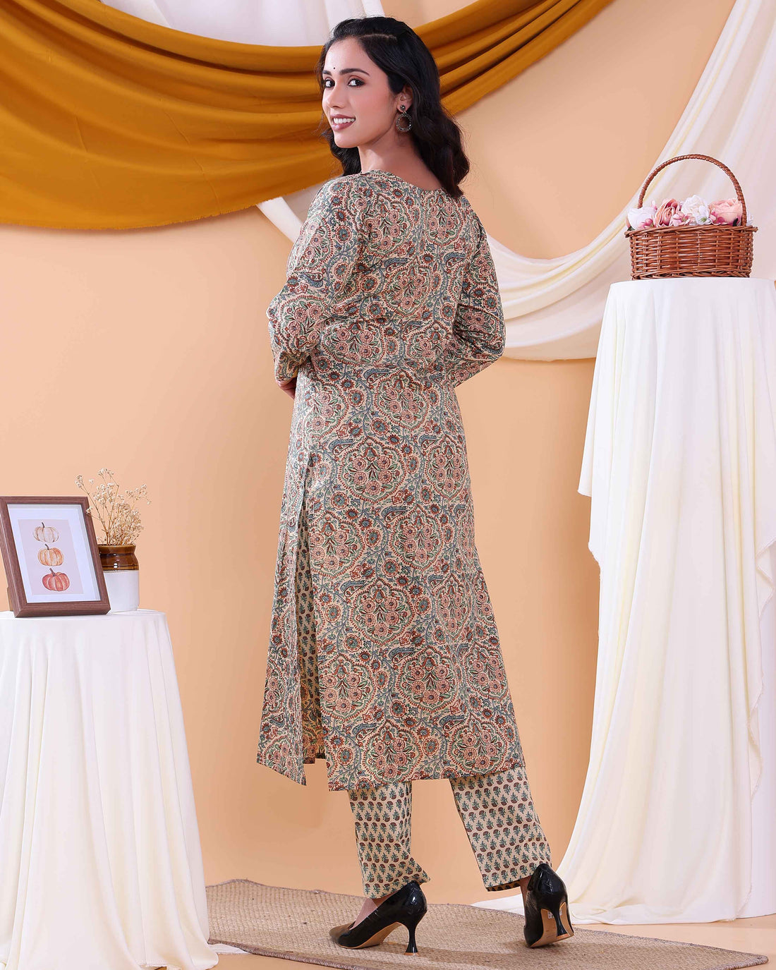 Traditional Block Print Design Women's Readymade Salwar Set with Elegant Patterns and Comfortable Fit - Multi