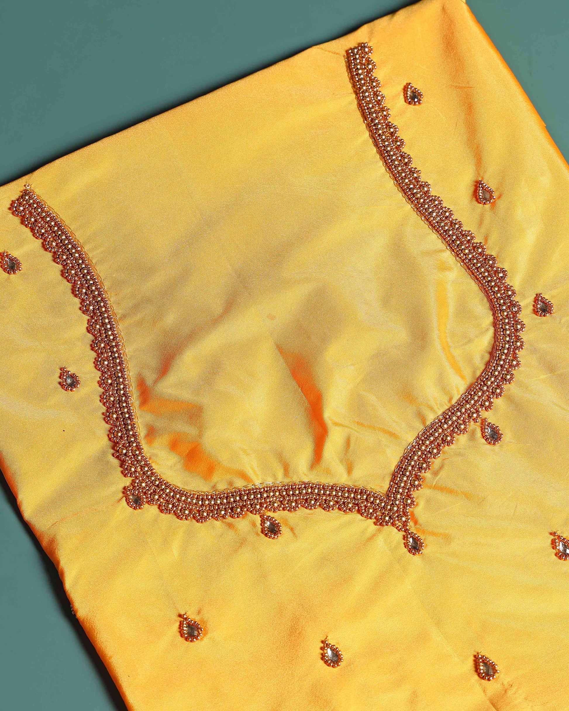 Traditional Hand-Embroidered Blouse Material with Aari Work - Yellow