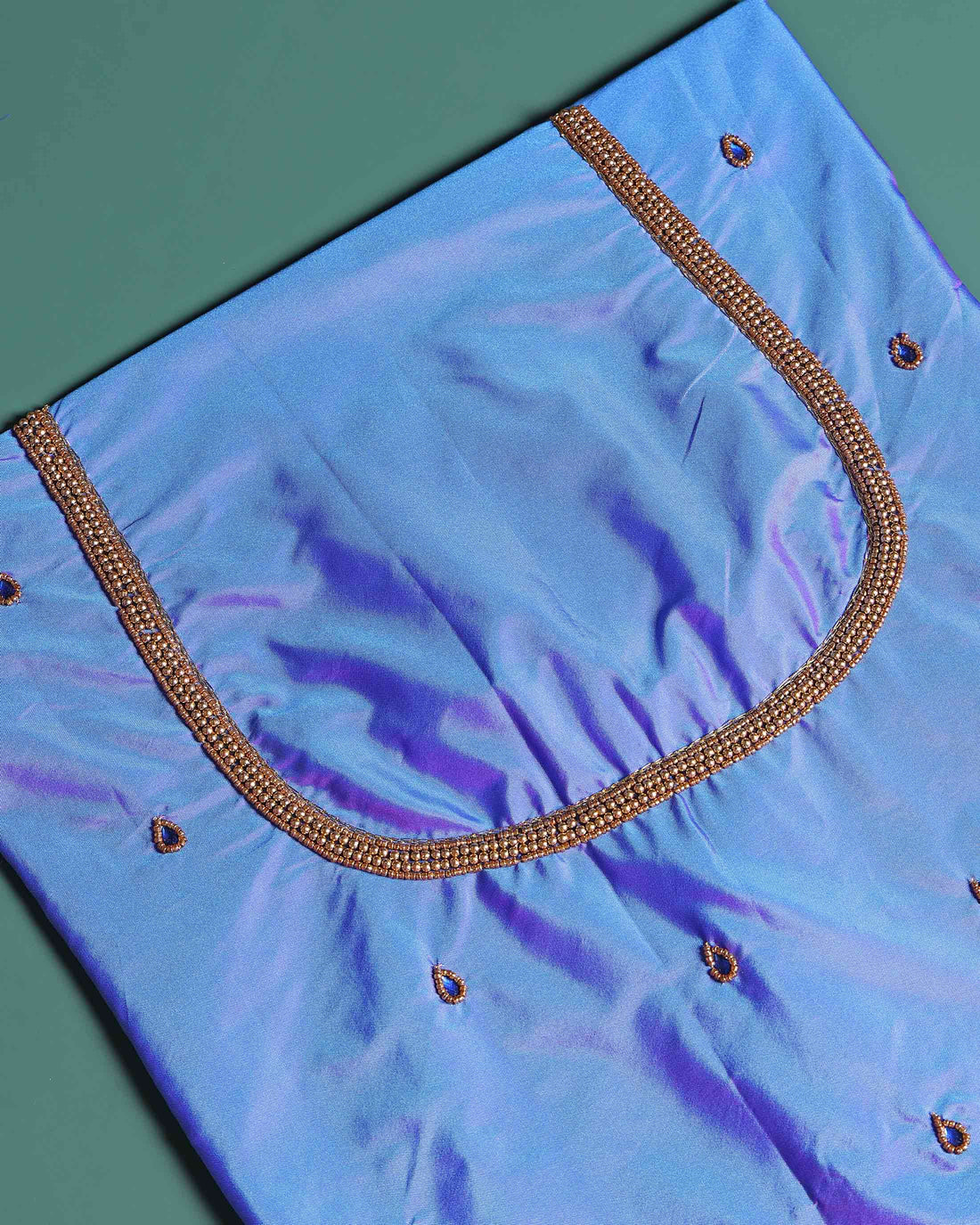 Elegant Hand-Embroidered Blouse Material with Aari Work - Light Purple